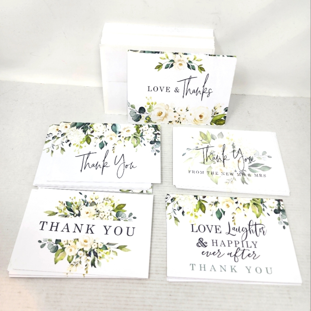 Elegant Set Of Floral Thank You‎ Cards Wedding Set 100 Cards 5 Styles